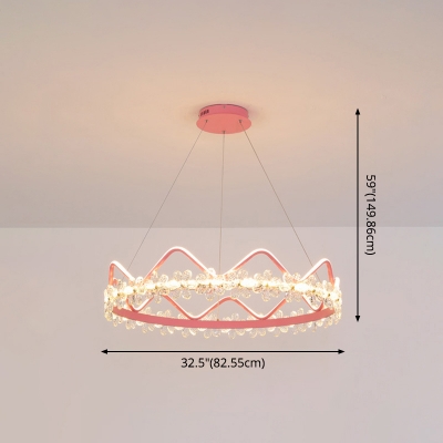 Modern Crown Pendant Lamp for Girl's Bedroom Hanging Light with Crystal Flower