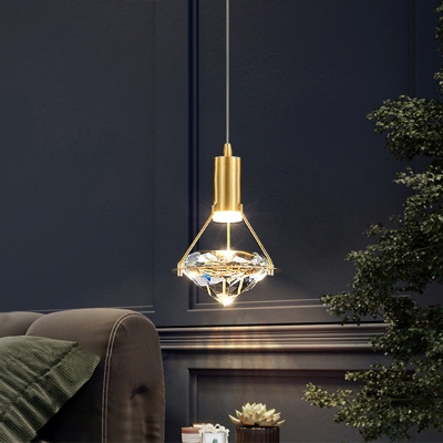Rhombus K9 Crystal Pendant Lamp Modernist Brass Multi Ceiling Light in Warm