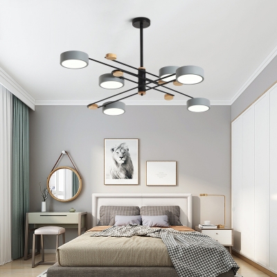 Ring Chandelier Light with Radial Design Metallic Led Modern Ceiling Pendant Light with Adjustable Height