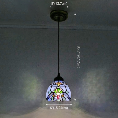 Stained Glass Bowl Pendant Lamp 1 Head Victorian Style Plug in Ceiling Light for Balcony