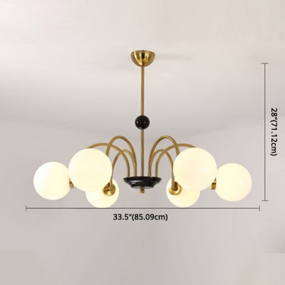 Swoop Arm Chandelier Postmodern Metal 28 Inchs Height Living Room Hanging Lamp with White Glass Shade