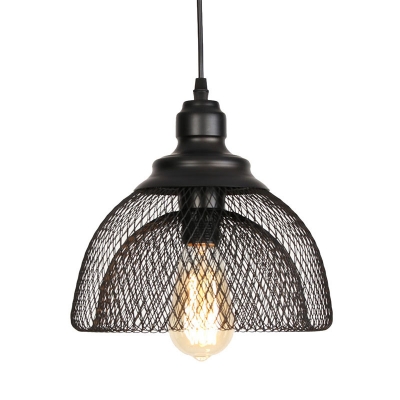 Vintage Black Industrial Pendant Single Light Rustic Metal Mesh LED Pendant Light Ceiling Lamp Shade