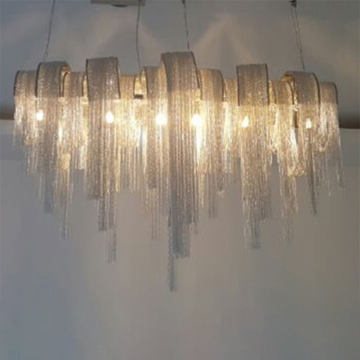 12 Lights Chain Chandelier Lamp Modern Silver Hanging Ceiling Light for Dining Table