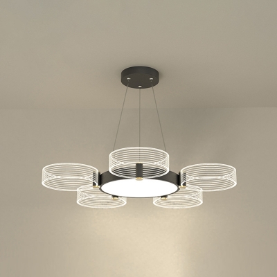 59 Inchs Height Round Pendant Light Fixture Ring Acrylic Clear LED Chandelier Lamp in Black