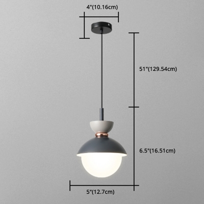 Bowl Dining Room Pendant Light Metal 1 Head Modern Style Suspension Light Fixture with White Glass Shade