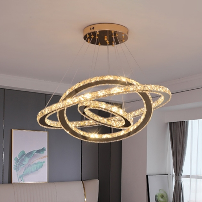 Circular Crystal Hanging Pendant Simple Style LED Stainless-Steel Ceiling Chandelier for Living Room