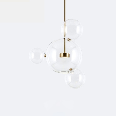 Clear Globe Shade Hanging Pendant Lamp Post Modern Glass and Wrought Iron Suspension Light in Gold