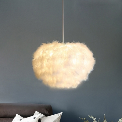 Feather Sphere Nordic Style Round Pendant Lamp Feather Bedroom Hanging Chandelier in White