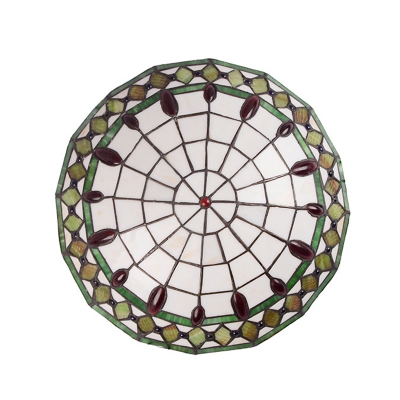 Geometric Domed Flush Mount Light Tiffany Traditional Art Glass Ceiling Lamp for Dining Room