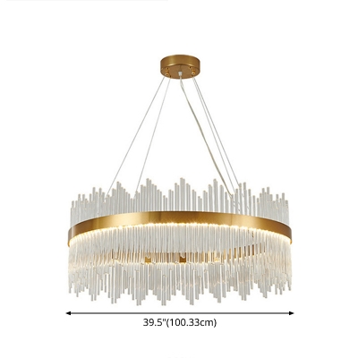 Golden Tubular Pendant Chandelier Contemporary Crystal LED Hanging Light Fixture in 3 Colors