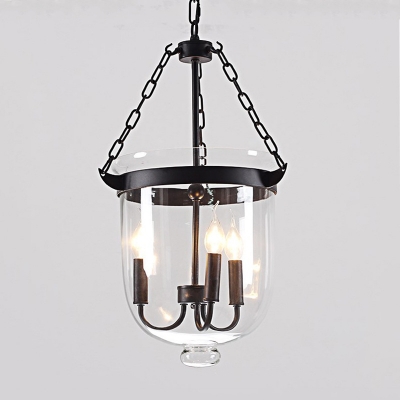 Industrial Candle 3 Lights Chandelier with Clear Glass Shade in Black