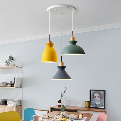 Living Room Ceiling Pendant with Shade Metal 3 Lights Modern Hanging Light in Yellow and Green and Grey