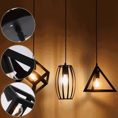 Loft Style Pendant Lights Metal Caged 1 Bulb LED Ceiling Pendant for Foyer Porch in Black