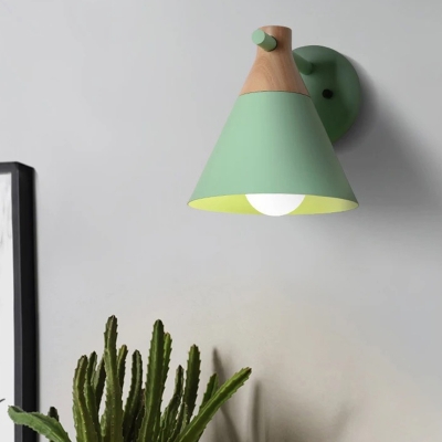 Macaron Colour Iron Wall Sconce Nordic Cone Form 1 Bulb Wall Lamp