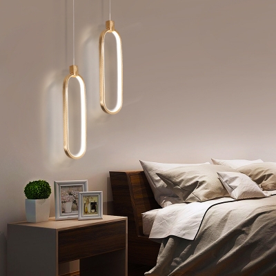 Minimal LED Pendant Lamp Gold Oval Hanging Light with Metal Shade for Living Room