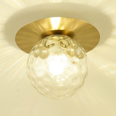 Minimalist Ball Glass Ceiling Lamp 8 Inchs Wide Single-Bulb with Round Canopy in Gold