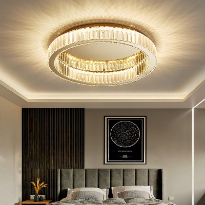 Ring Bedroom Flush Mount Light Crystal Strand 5 Inchs Height Simple Style Ceiling Lamp in Brass
