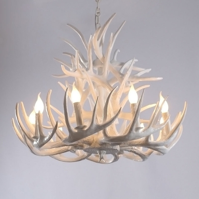 Rustic Style Candle Chandelier Antlers Resin Hanging Light for Dining Room Living Room
