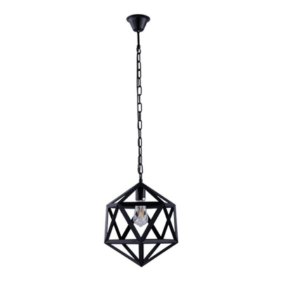 Star Of David Cage Suspension Industrial 1 Light Pendant Light in Black Finished with 39.5 Inchs Height Adjustable Chain