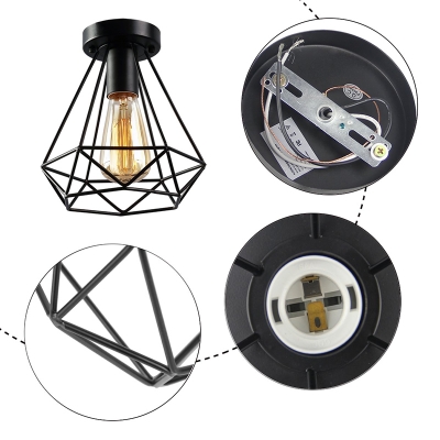 Vintage Industrial Style Ceiling Light Fixture Metal Cage Shade with 1 Light Metal Ceiling Mount Semi Flush for Hallway