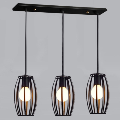 Vintage Industrial Tubular Pendant Lamp with Cage 3 Lights 25.5 Inchs Long LED Pendant Light