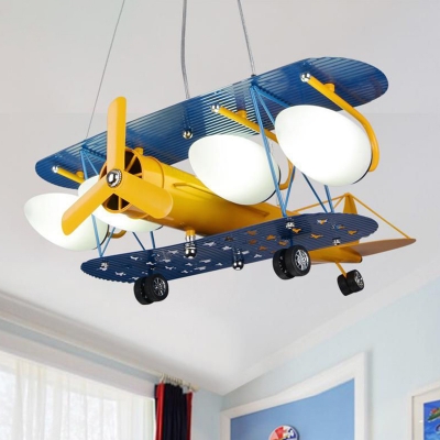Vintage Retro Biplane Chandelier Navy Metal LED Suspended Light for Amusement Park in Blue