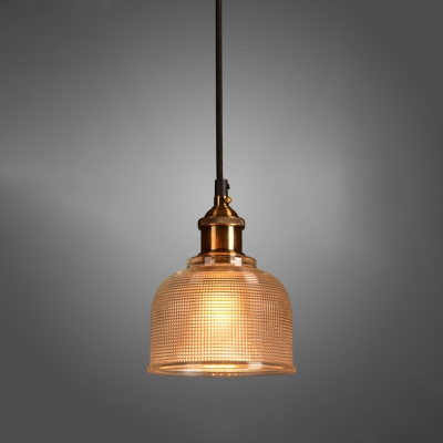 6 Inch Brass Checkered Bowl-Shaped Glass Industrial Style Tavern Hanging Pendant Light