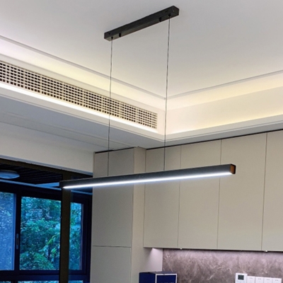 Black Bar Shaped Metal Island Light LED Hanging Pendant Light for Dining Room