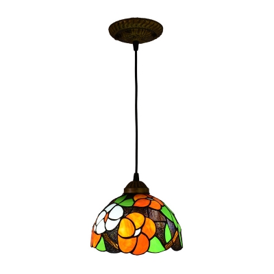 Flower Theme Down Lighting Tiffany Pendant Light 47.5 Inchs Height in Stained Glass Shade in Orange