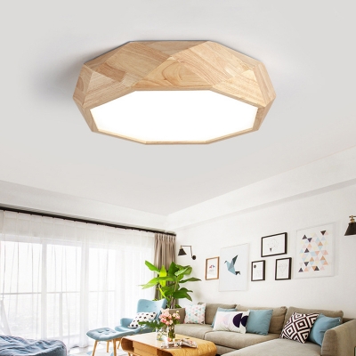 LED Modern Drum Wood Drum Flush Mount Light for Living Room in Light Wood