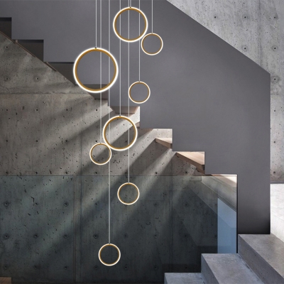 Loop Shaped Cluster Pendant Light Art Deco Metal Stairs LED Ceiling Lamp in Gold
