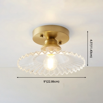 Mount Lamp with Glass Shade Vintage 1 Light Flush Ceiling Light in Brass for Bedroom Living Room