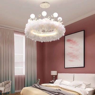 Stylish Minimalist Shaped Pendant Nordic Ceiling Suspension Lamp Feather Bedroom Chandelier Lighting in White