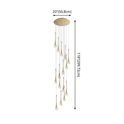 Stylish Modern Teardrop Pendant Lamp Clear Glass Loft House Multi Light Ceiling Light in Brass
