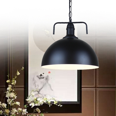 1 Light Metal Dome Pendant Light in Black Finish 12 Inchs Wide for Kitchen Island Dining Table Restaurant