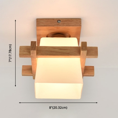 Asian Stylish Trapezoid Flushmount Light Wooden 1 Light Ceiling Lamp for Shop Dining Room