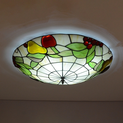 Child Bedroom Leaves Leaf Ceiling Light Stained Glass Rustic Tiffany Flush Mount Light in Green