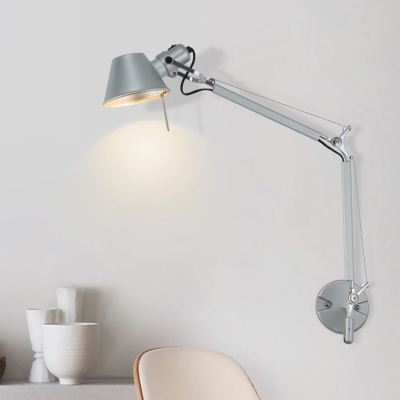 Chrome Swing Arm Adjustable Wall Sconce Modern Pot Metal Shade 1-Head Wall Lamp