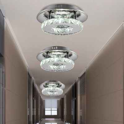 Clear Crystal Semi Flush Light 8 Inchs Wide Contemporary Silver LED Ceiling Light in White Light