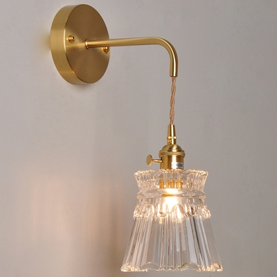 Gold Metal Backplate Wall Lantern Industrial Style Striped Glass Barrel 1-Bulb Wall Sconce