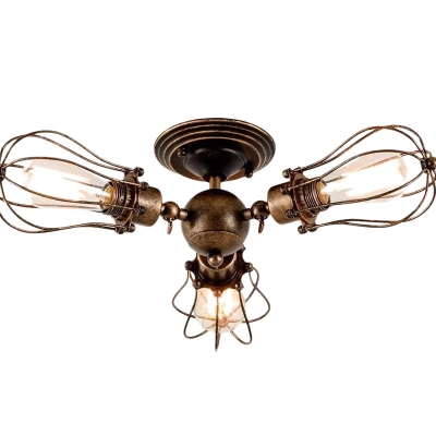 Industrial Style Ceiling Light Metal Cage Shade with 3 Light Metal Ceiling Mount Ceiling Fixture for Bedroom