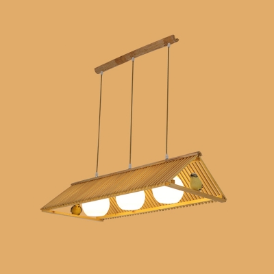 Japanese Flare Island Light Bamboo Suspended Lighting Fixture in Wood