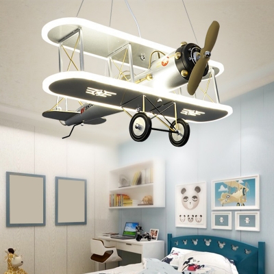 Metal Flyer Plane Pendant Light 26 Inchs Wide Kit Kids Ceiling Suspension Lamp for Boy's Bedroom