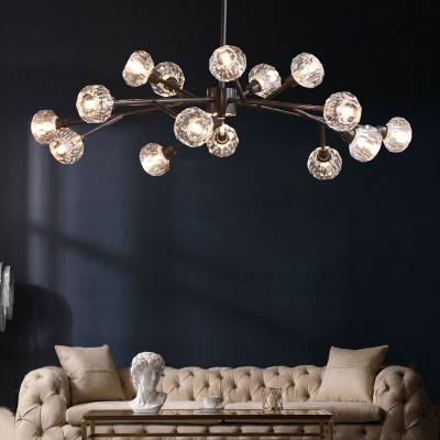 Nordic Style Sputnik Chandelier  Clear K9 Crystal Pendant Light in Black for Living Room