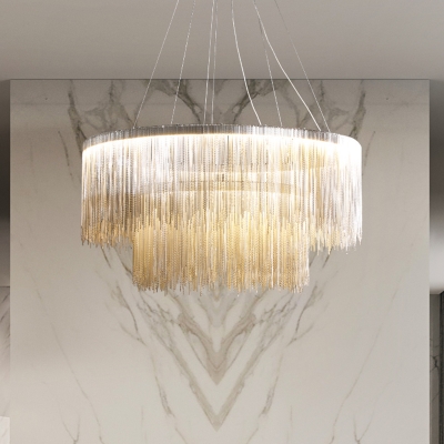 Silver Tassel Chandelier Postmodern Metal LED Hanging Light Fixture for Living Room
