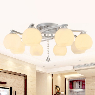 Table Tennis Board Bedroom Flushmount Metal with White Glass Shade Modern LED Semi Flush Mount Lamp Fixture in White
