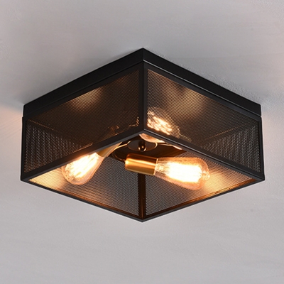 3 Light Vintage Industrial Style Ceiling Light Square Metal Shade Flush Mount Light for Living Room