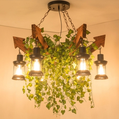 6 Lights Pendant Chandelier Rustic Wood Hanging Light Fixtures for Dining Room