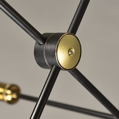 Black Iron Crossed Line Pendant Light Farmhouse Restaurant Chandelier with Open Bulb Design