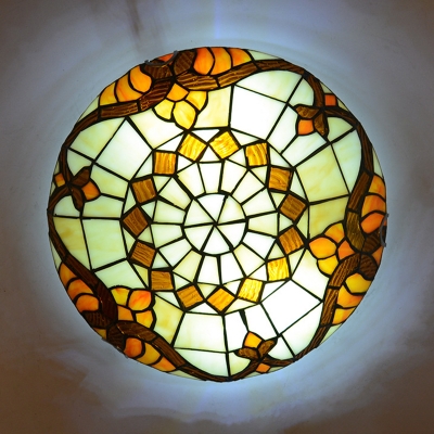 Bowl Ceiling Lamp Stained Glass Tiffany Rustic Flush Mount Light for Study Room Living Room